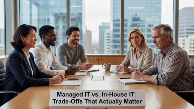 Managed IT vs. In-House IT: Trade-Offs That Actually Matter Featured Image Weighing managed IT services vs. in-house IT? Compare costs, coverage, expertise, and continuity to find the right fit for your growing business.