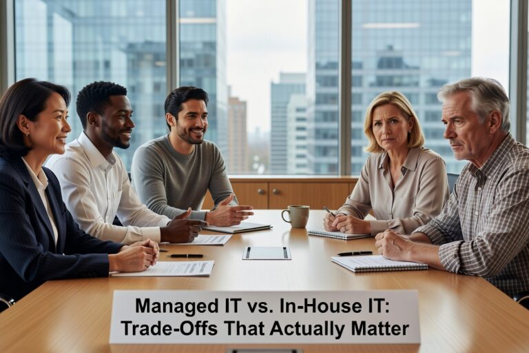 Managed IT vs. In-House IT: Trade-Offs That Actually Matter Featured Image Weighing managed IT services vs. in-house IT? Compare costs, coverage, expertise, and continuity to find the right fit for your growing business.