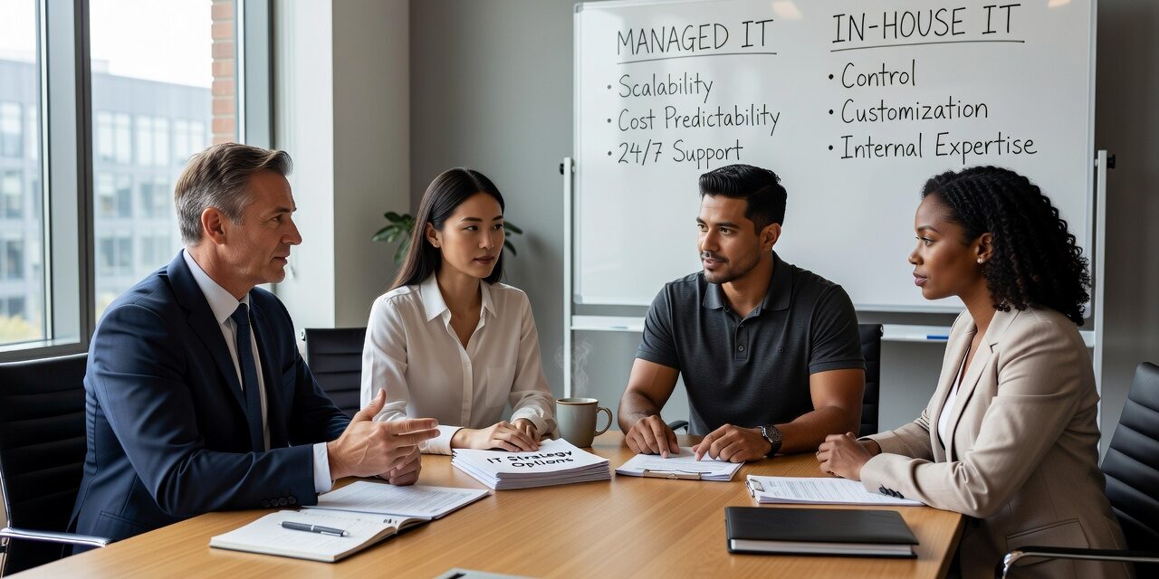 Managed IT vs. In-House IT for Growing Companies Featured Image Comparing managed IT services vs. in-house IT? Here's how to weigh the real costs, coverage gaps, and trade-offs before your business makes a decision.
