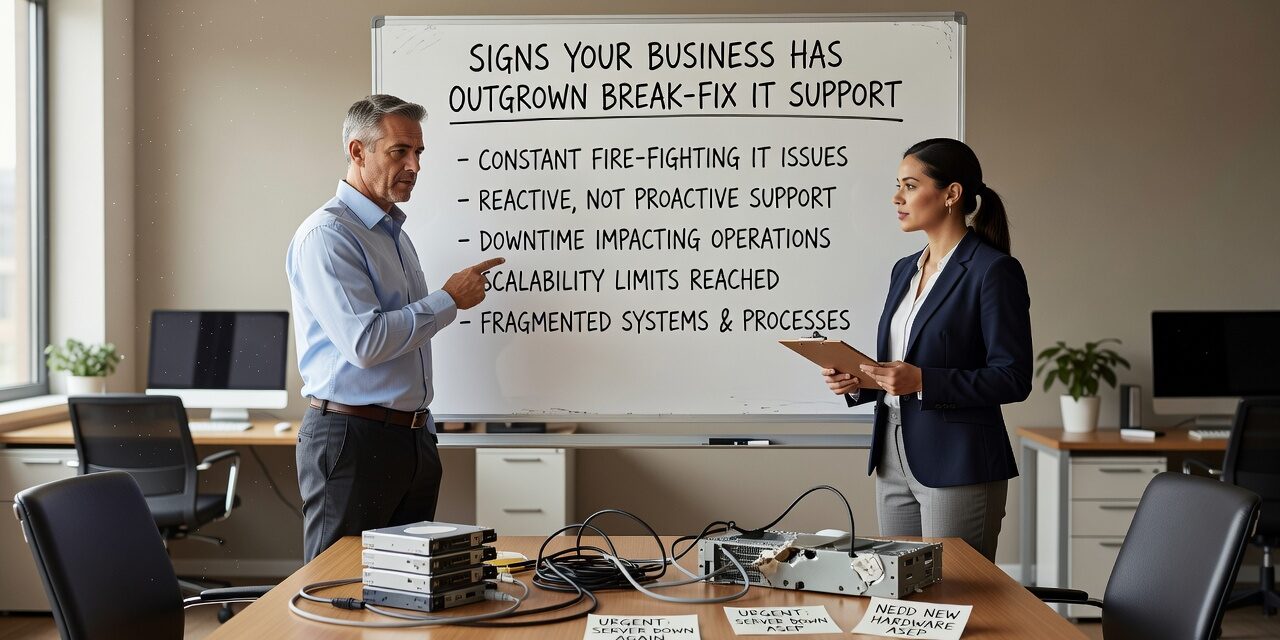 Signs Your Business Has Outgrown Break-Fix IT Support Featured Image Recurring IT problems, slow support, and unpredictable costs are signs your business has outgrown break-fix IT. Here's how to recognize the shift.
