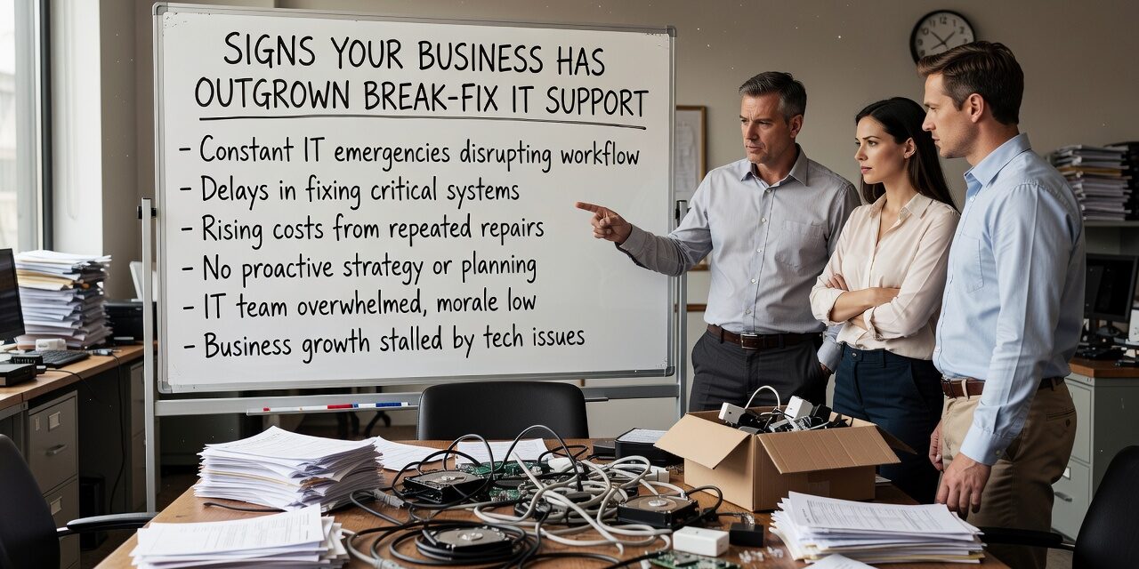 Signs Your Business Has Outgrown Break-Fix IT Support Featured Image Recognizing the signs your business has outgrown break-fix IT support can help you avoid recurring downtime, unpredictable costs, and growing security gaps.