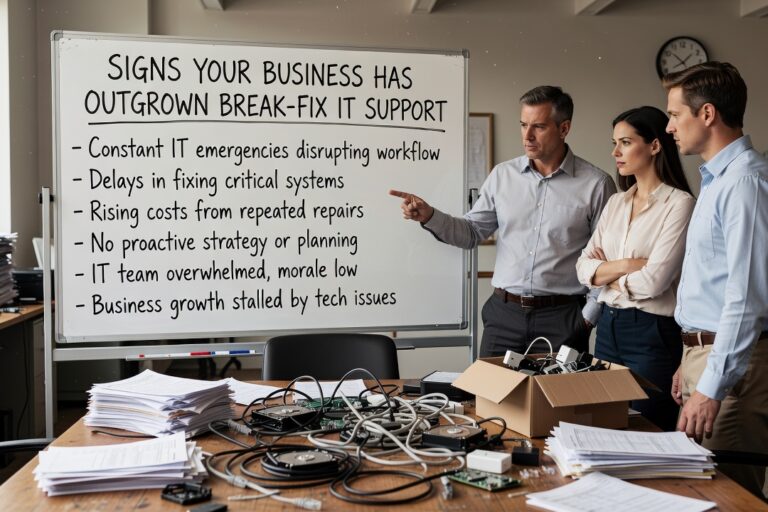Recognizing the signs your business has outgrown break-fix IT support can help you avoid recurring downtime, unpredictable costs, and growing security gaps.