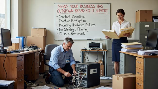 Signs Your Business Has Outgrown Break-Fix IT Support Featured Image Recurring IT problems, slow response times, and unmonitored systems are signs your business has outgrown break-fix IT support. Here's how to tell.