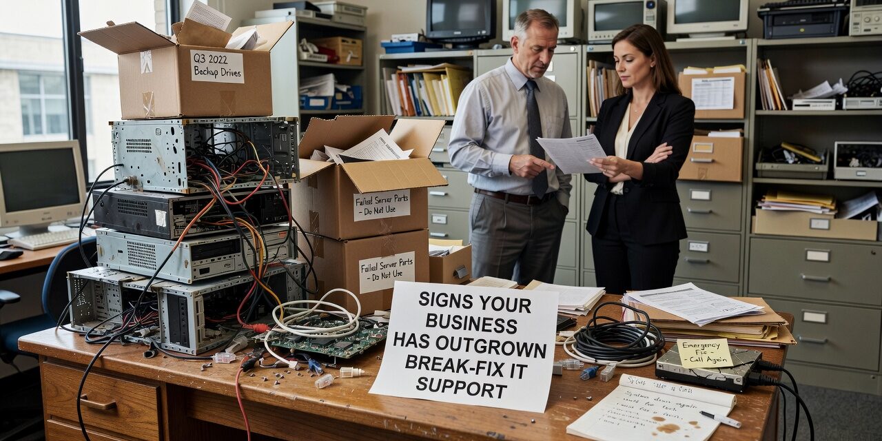 Signs Your Business Has Outgrown Break-Fix IT Support Featured Image Recurring IT problems, slow response times, and no documentation are signs your business has outgrown break-fix IT support. Here's how to recognize them.