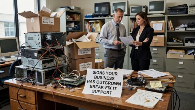 Signs Your Business Has Outgrown Break-Fix IT Support Featured Image Recurring IT problems, slow response times, and no documentation are signs your business has outgrown break-fix IT support. Here's how to recognize them.