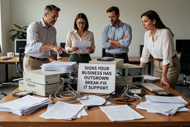 Signs Your Business Has Outgrown Break-Fix IT Support Featured Image Recurring IT problems, slow support, and zero visibility are signs your business has outgrown break-fix IT. Here's how to recognize them and what to do next.