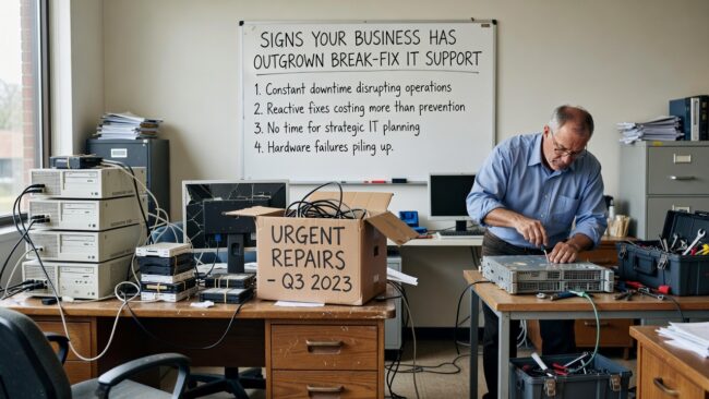 Signs Your Business Has Outgrown Break-Fix IT Support Featured Image Recurring IT problems, slow response times, and zero planning are signs your business has outgrown break-fix IT support. Here's how to recognize them.