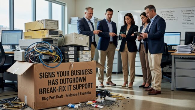 Signs Your Business Has Outgrown Break-Fix IT Support Featured Image Recurring IT problems, vendor confusion, and zero visibility into your systems are key signs your business has outgrown break-fix IT support.