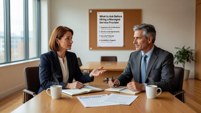 What to Ask Before Hiring a Managed Service Provider Featured Image Know what to ask before hiring a managed service provider. A practical guide to evaluating IT support, security, backup, and coverage for your business.