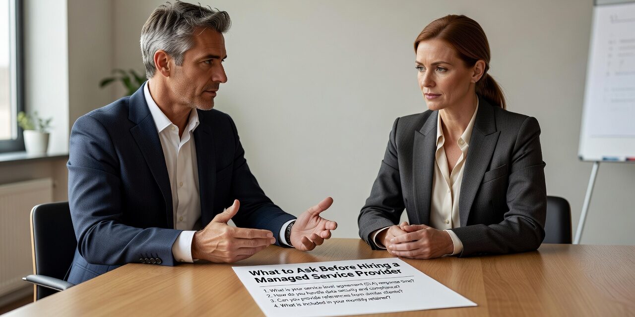 What to Ask Before Hiring a Managed Service Provider Featured Image Know what to ask before hiring a managed service provider. A practical guide for business owners evaluating IT support contracts, SLAs, and security coverage.