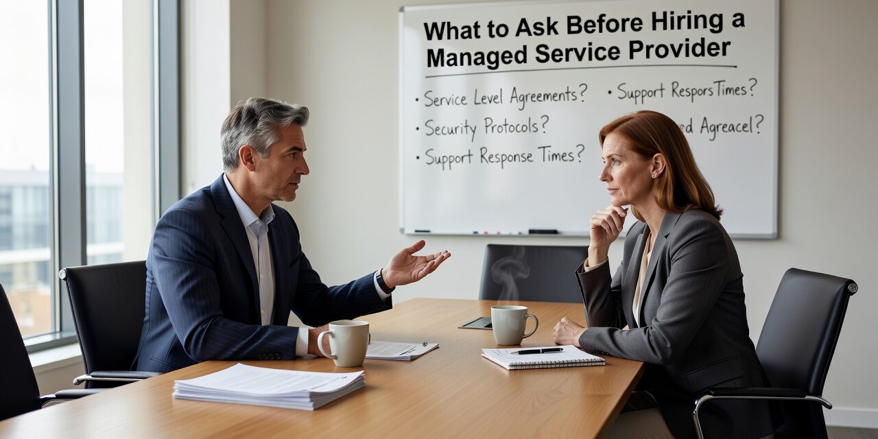 What to Ask Before Hiring a Managed Service Provider Featured Image Know what to ask before hiring a managed service provider. Practical questions on SLAs, pricing, cybersecurity, and onboarding for business leaders.