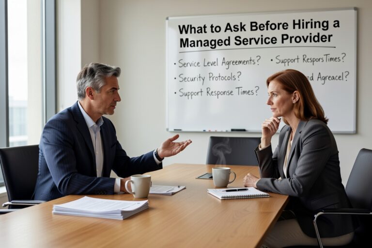 Know what to ask before hiring a managed service provider. Practical questions on SLAs, pricing, cybersecurity, and onboarding for business leaders.