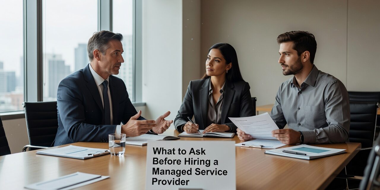 Key questions to ask before hiring a managed service provider—covering scope, response times, security, backups, and contract terms.