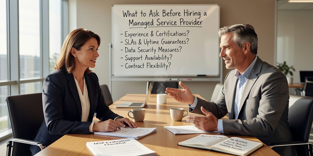 What to Ask Before Hiring a Managed Service Provider Featured Image Know what to ask before hiring a managed service provider. Practical questions on response times, backups, security, and onboarding for business leaders.