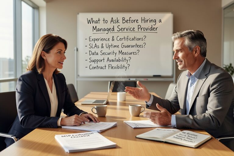 What to Ask Before Hiring a Managed Service Provider Featured Image Know what to ask before hiring a managed service provider. Practical questions on response times, backups, security, and onboarding for business leaders.