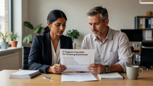 IT Support Checklist for Growing Businesses Featured Image A practical IT support checklist for growing businesses covering help desk quality, onboarding, vendor access, and network reliability.