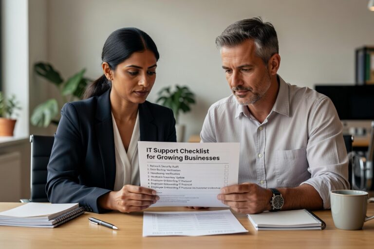 IT Support Checklist for Growing Businesses Featured Image A practical IT support checklist for growing businesses covering help desk quality, onboarding, vendor access, and network reliability.