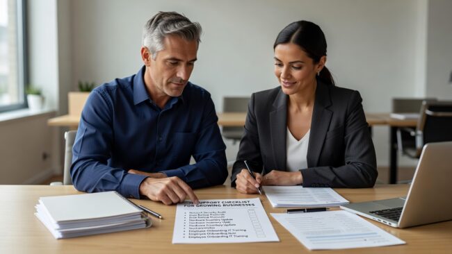 IT Support Checklist for Growing Businesses Featured Image A practical IT support checklist for growing businesses covering help desk, cybersecurity, network reliability, cloud tools, and backup processes.