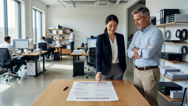 A practical IT support checklist for growing businesses—covering help desk, security, backups, and network reliability without the technical jargon.