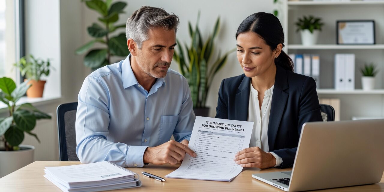IT Support Checklist for Growing Businesses Featured Image A practical IT support checklist for growing businesses — covering help desk, backups, security, vendors, and network reliability.