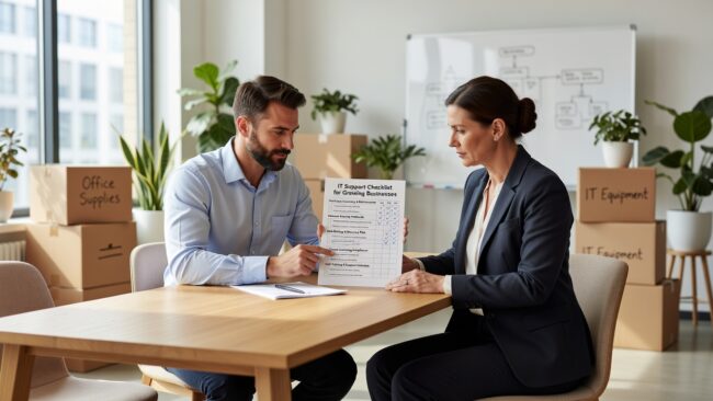 IT Support Checklist for Growing Businesses Featured Image A practical IT support checklist for growing businesses covering help desk, security, backups, network reliability, and employee onboarding processes.