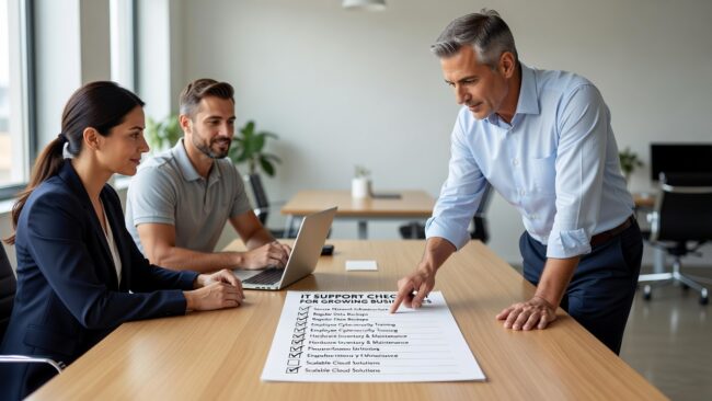 IT Support Checklist for Growing Businesses Featured Image A practical IT support checklist for growing businesses — covering monitoring, security, backups, vendor gaps, and when to reassess your IT strategy.