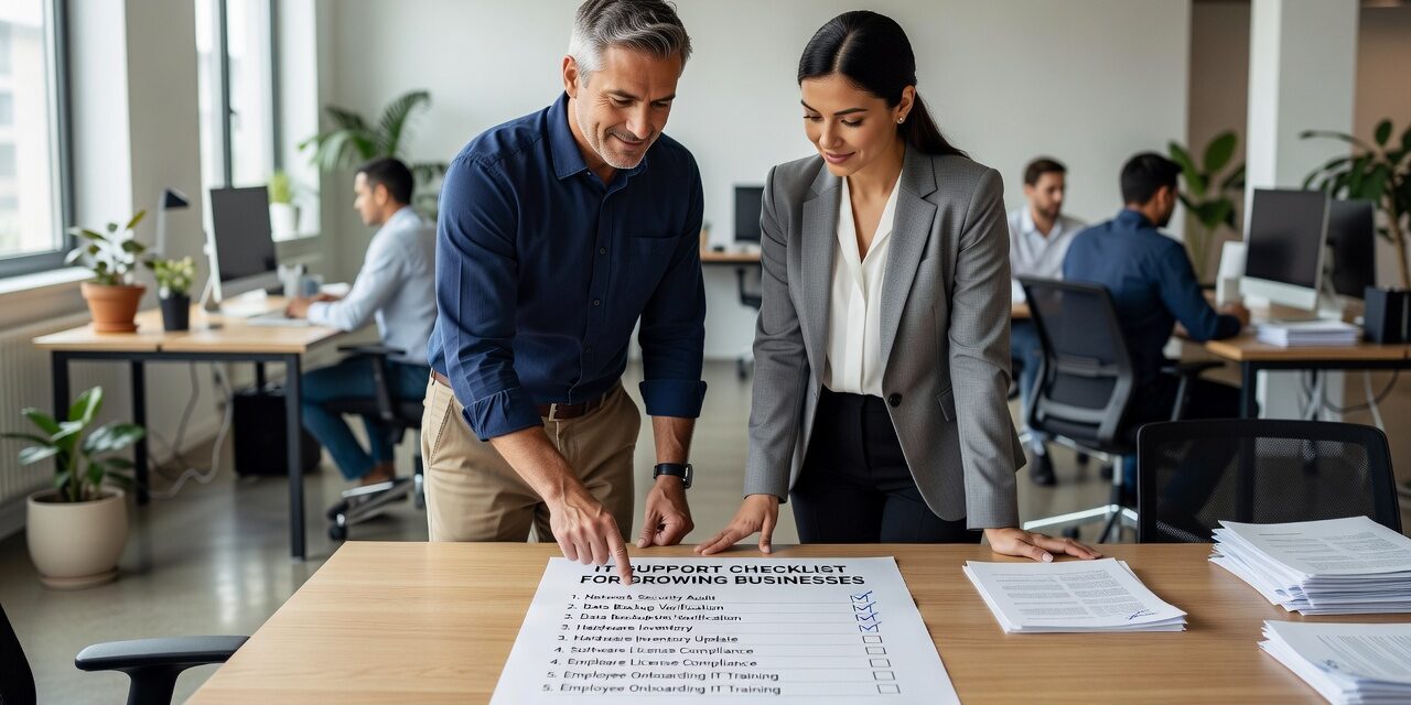 A practical IT support checklist for growing businesses covering help desk, backups, security, and vendor management to reduce downtime and recurring problems.