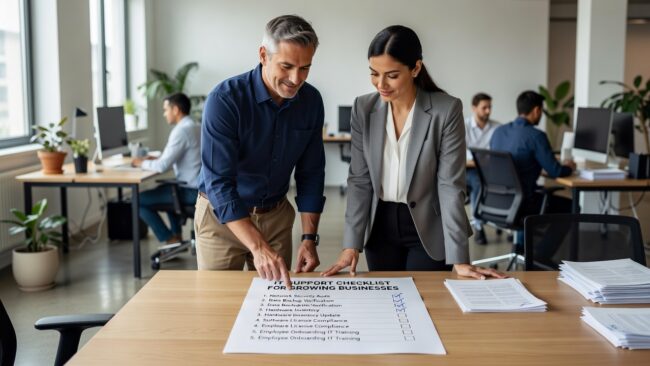 IT Support Checklist for Growing Businesses Featured Image A practical IT support checklist for growing businesses covering help desk, backups, security, and vendor management to reduce downtime and recurring problems.