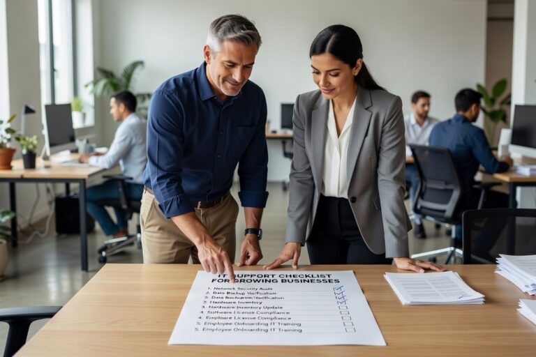 IT Support Checklist for Growing Businesses Featured Image A practical IT support checklist for growing businesses covering help desk, backups, security, and vendor management to reduce downtime and recurring problems.