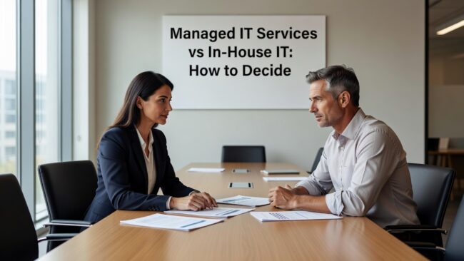 Managed IT Services vs In-House IT: How to Decide Featured Image Comparing managed IT services vs in-house IT? Here's a practical guide to hidden costs, coverage gaps, and how to decide what fits your business.