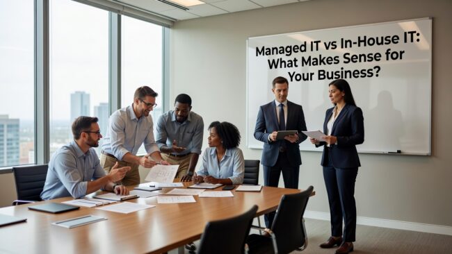 Managed IT vs In-House IT: What Makes Sense for Your Business? Featured Image Weighing managed IT services vs in-house IT? Here's a practical breakdown of costs, trade-offs, and decision factors for businesses with 20–200 employees.