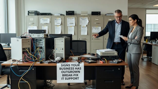 Signs Your Business Has Outgrown Break-Fix IT Support Featured Image Recurring IT problems, unknown backup status, and reactive fixes are signs your business has outgrown break-fix IT support. Here's how to recognize the gap.