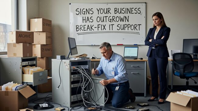Signs Your Business Has Outgrown Break-Fix IT Support Featured Image Recurring outages, undocumented systems, and one-person IT dependency are signs your business has outgrown break-fix IT support. Here's what to look for.